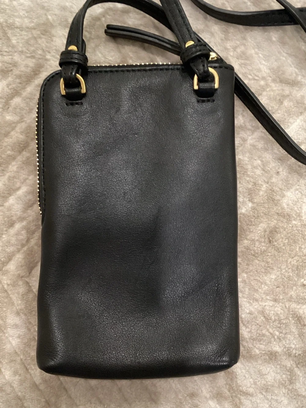 Tory Burch Black Leather Mini Crossbody with Gold Logo Medallion